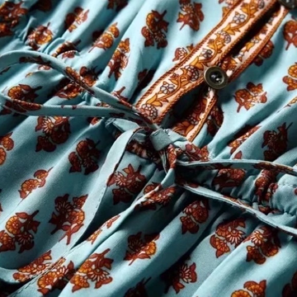 Teal & Orange Floral Ornate Bohemian Gyspy Button Front Tank Summer Casual Dress - Picture 8 of 9